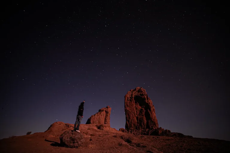 Looking at the night sky over Roque Nublo in Gran Canaria
